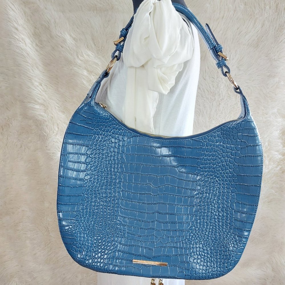 Jack French London Women's Blue Embossed Leather Satchel Handbag with Coin Pouch